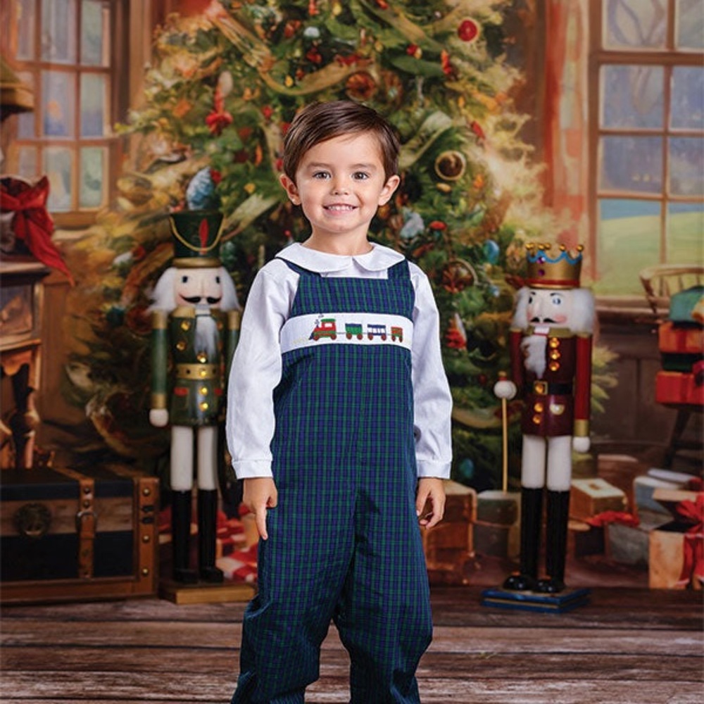 Green Plaid Kids Overalls